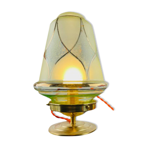 Lampe à poser globe vintage pyramidale vert et or période art déco