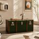 Vintage wooden and metal green travel trunk, circa 1930.
