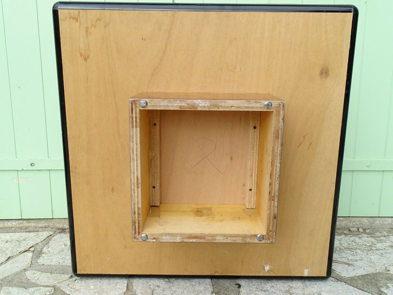 Vintage coffee table in elm magnifying glass 1970 - 70X70X35cm