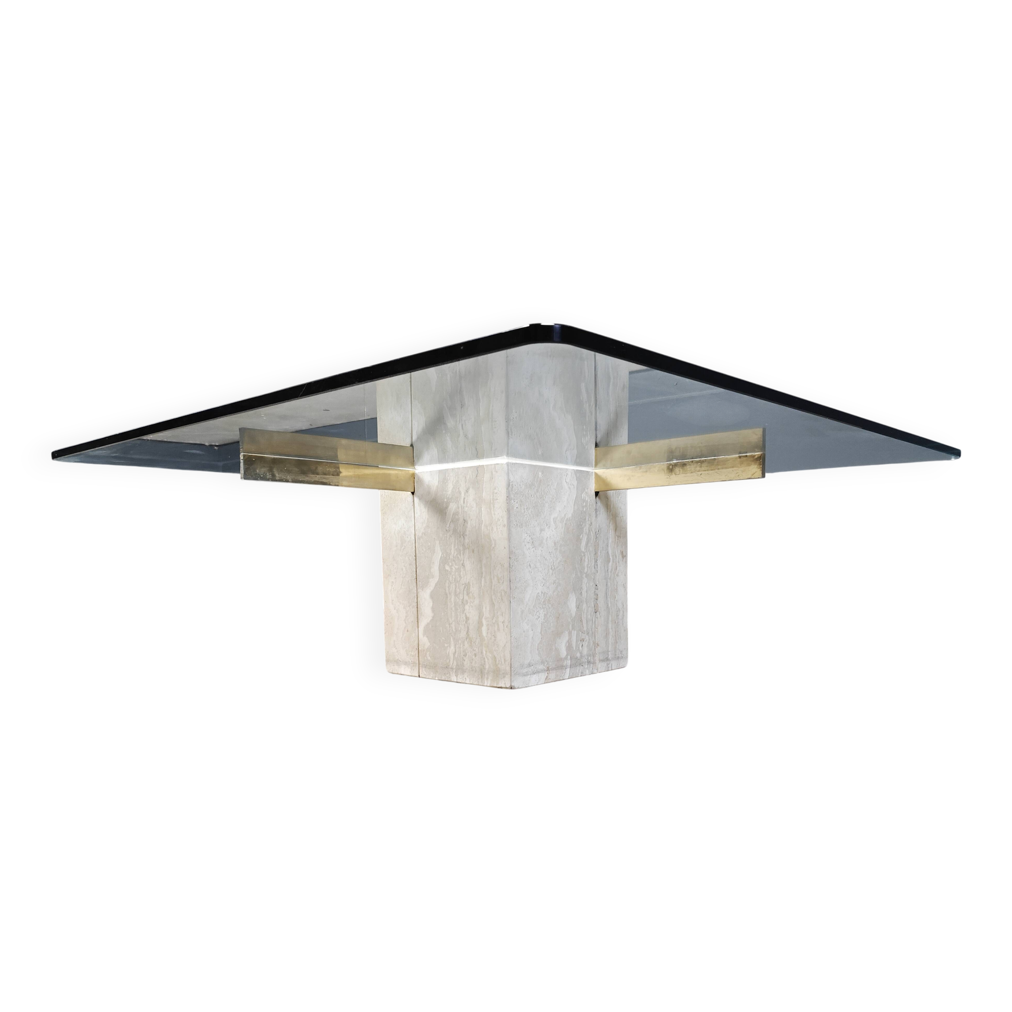 Travertine and brass coffee table by Artedi, 1980s