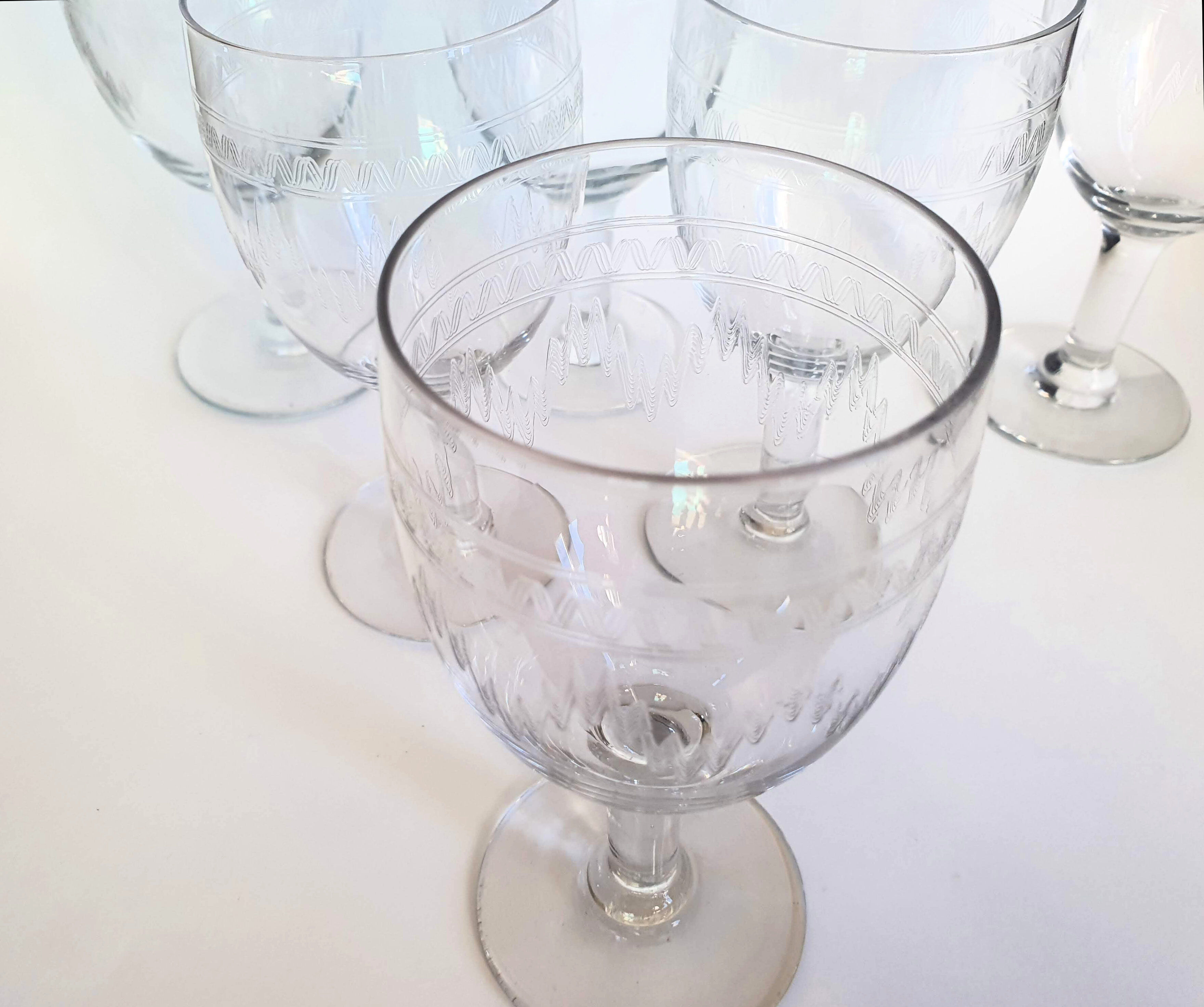 Engraved glass wine glasses