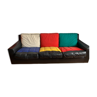 Canapé en cuir et tissu. Ligne roset en collaboration avec Jean Charles de Castelbajac