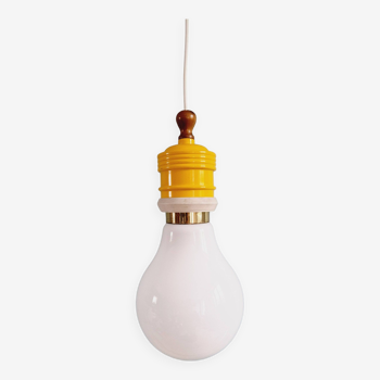 Opaline bulb pendant light, Metalarte, 1980s