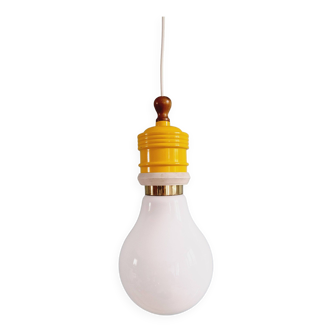 Opaline bulb pendant light, Metalarte, 1980s