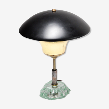 Mid-century swivel shade table lamp with crystal glass base