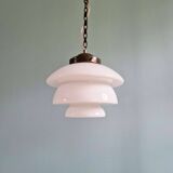 Art Deco pendant light in white opaline and copper frame, 1920s-30s