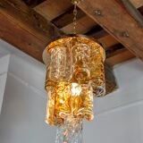 Two-tone chandelier by Zero Quattro, 3 levels, orange and transparent murano glass, Italy, 1970