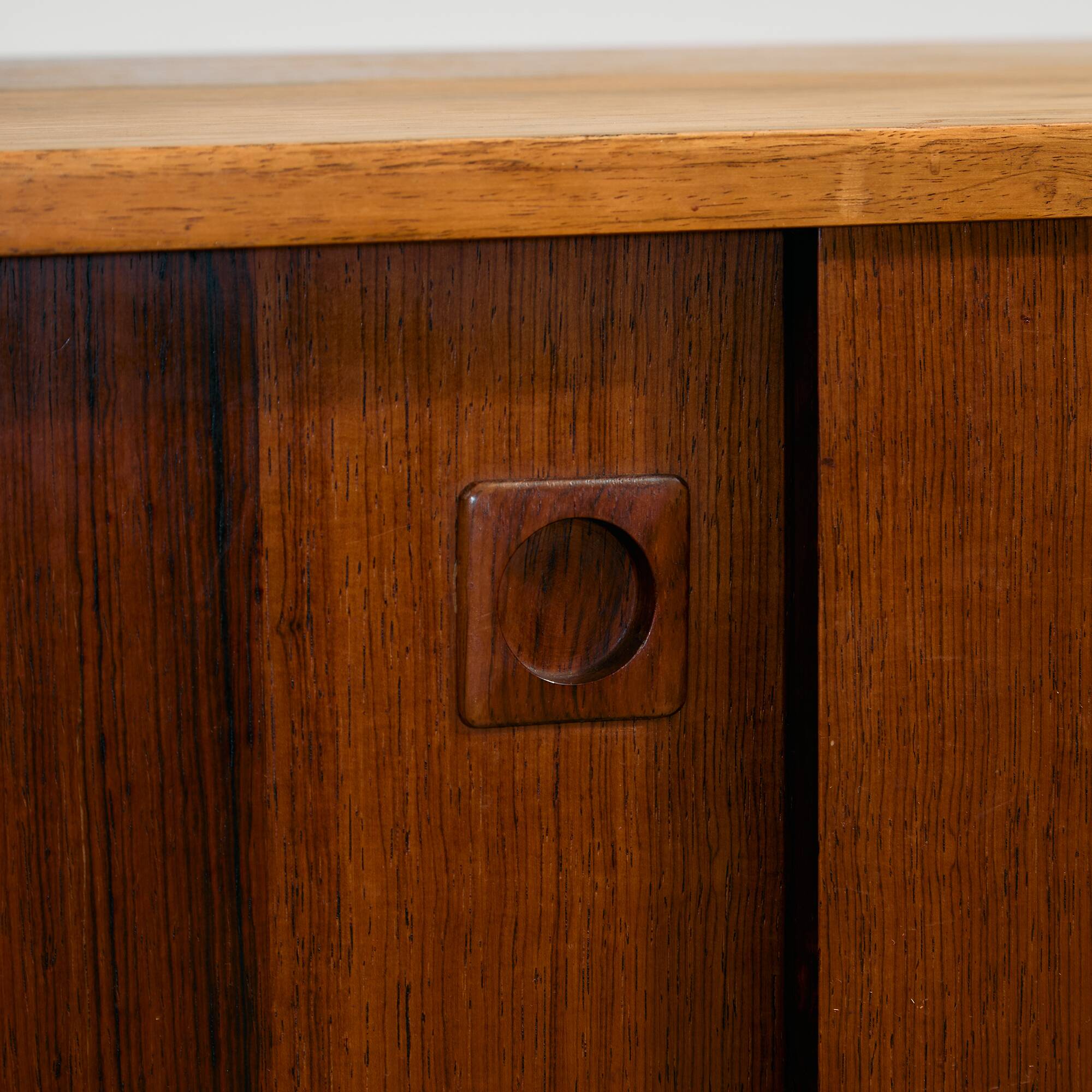 Rosewood and Teak Low Sideboard with Sliding Doors, 1960s