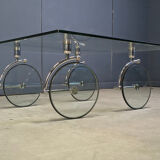 Glass coffee table with wheels, 1980s