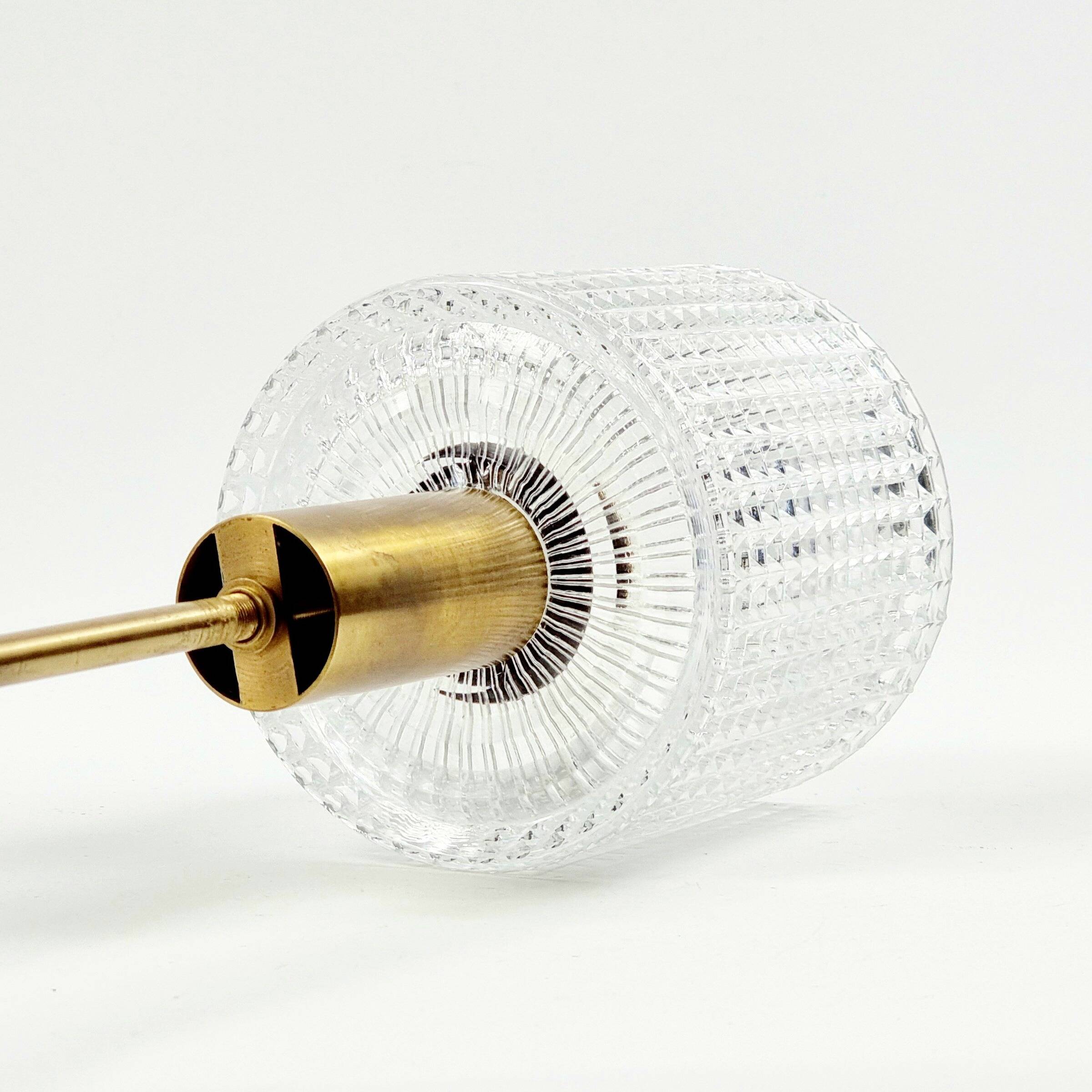 Mid-Century Scandinavian Brass & Crystal Glass Ceiling Lamp by C. Fagerlund