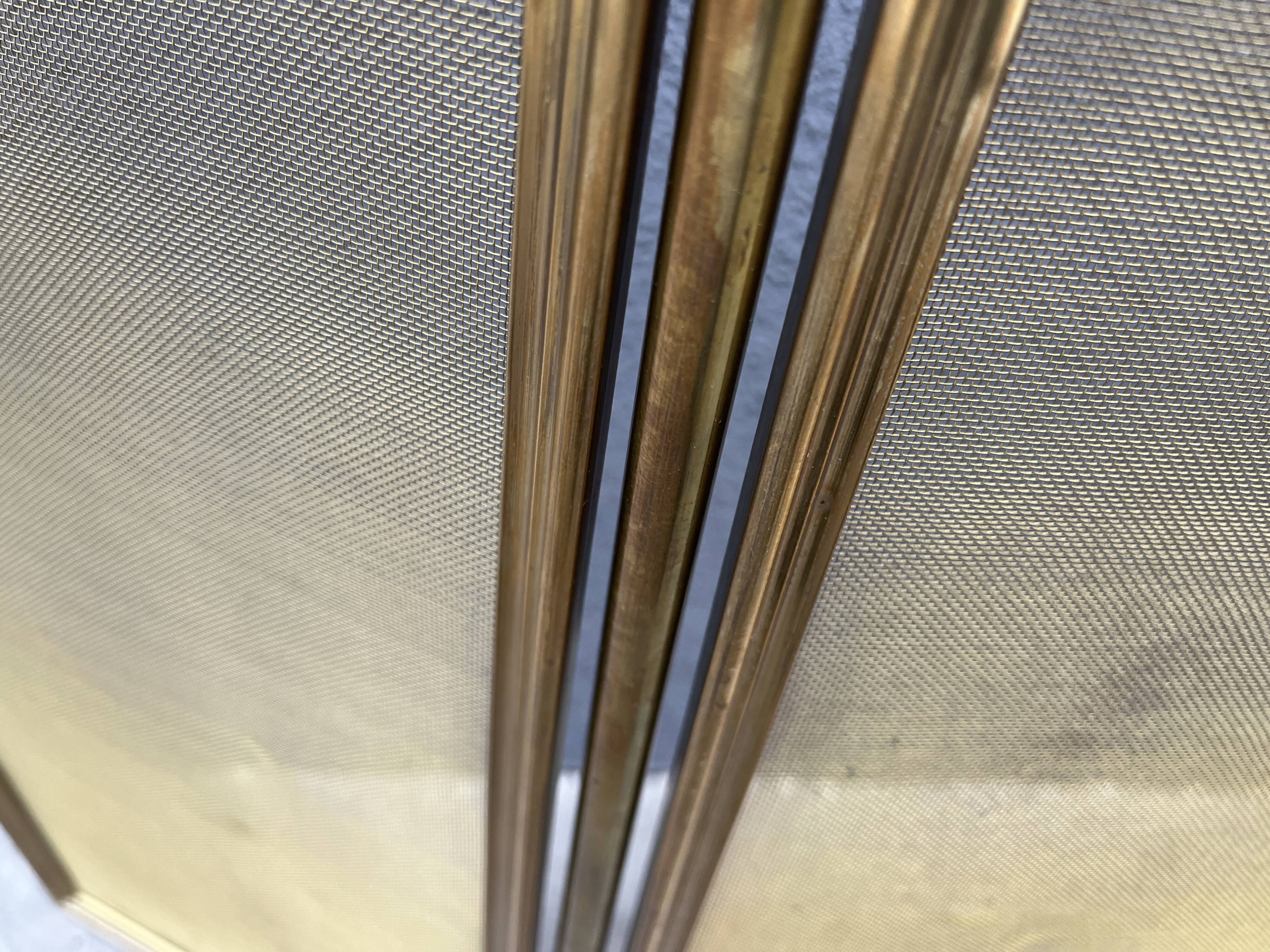 1930s brass fireplace screen, antique 3-panel spark guard
