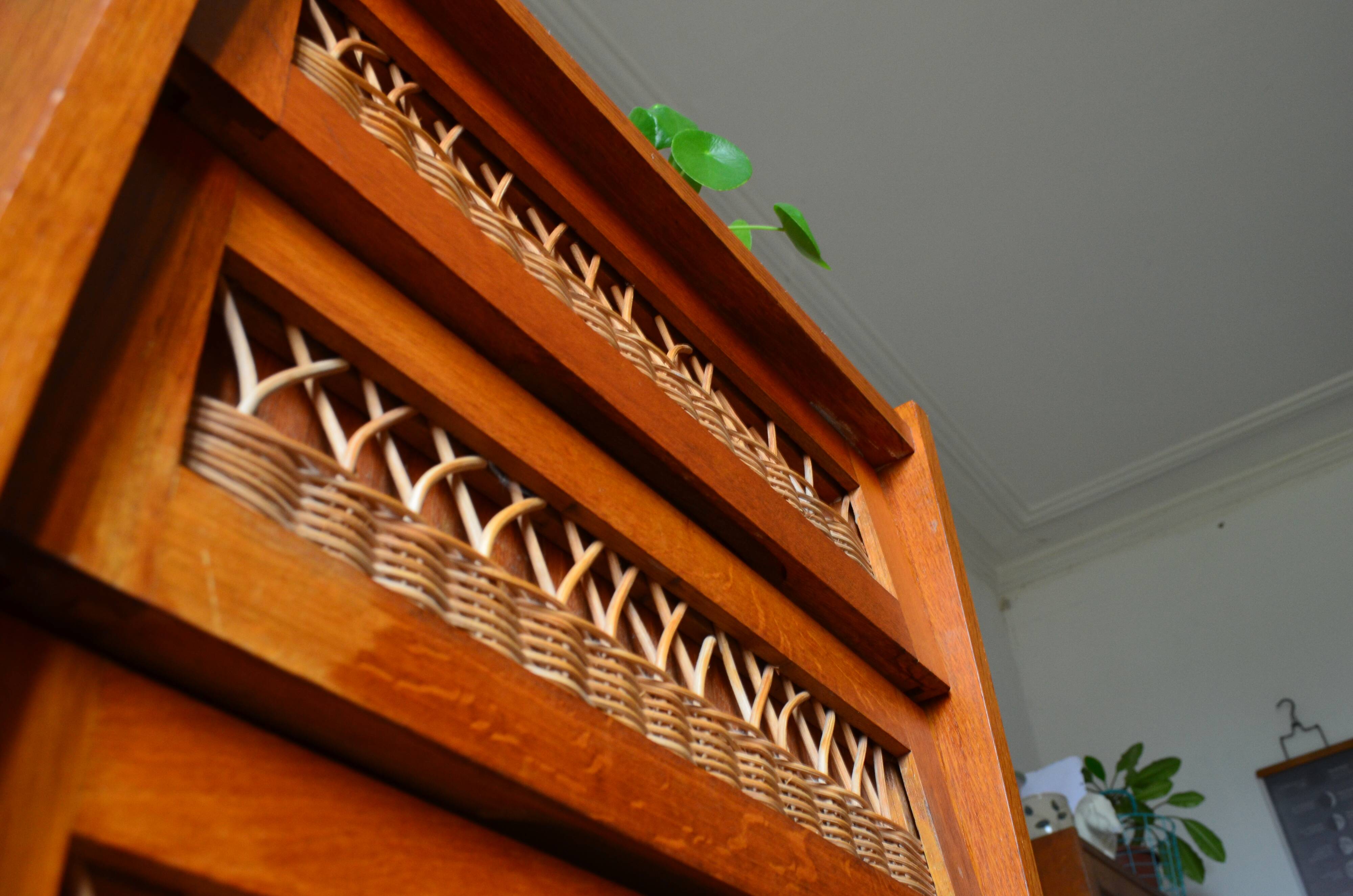 Wooden and rattan dresser