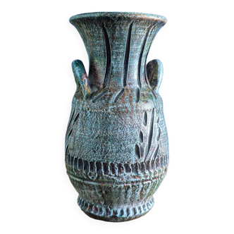 Vase amphore stylé antique en terre cuite peinte gris vert 18cm