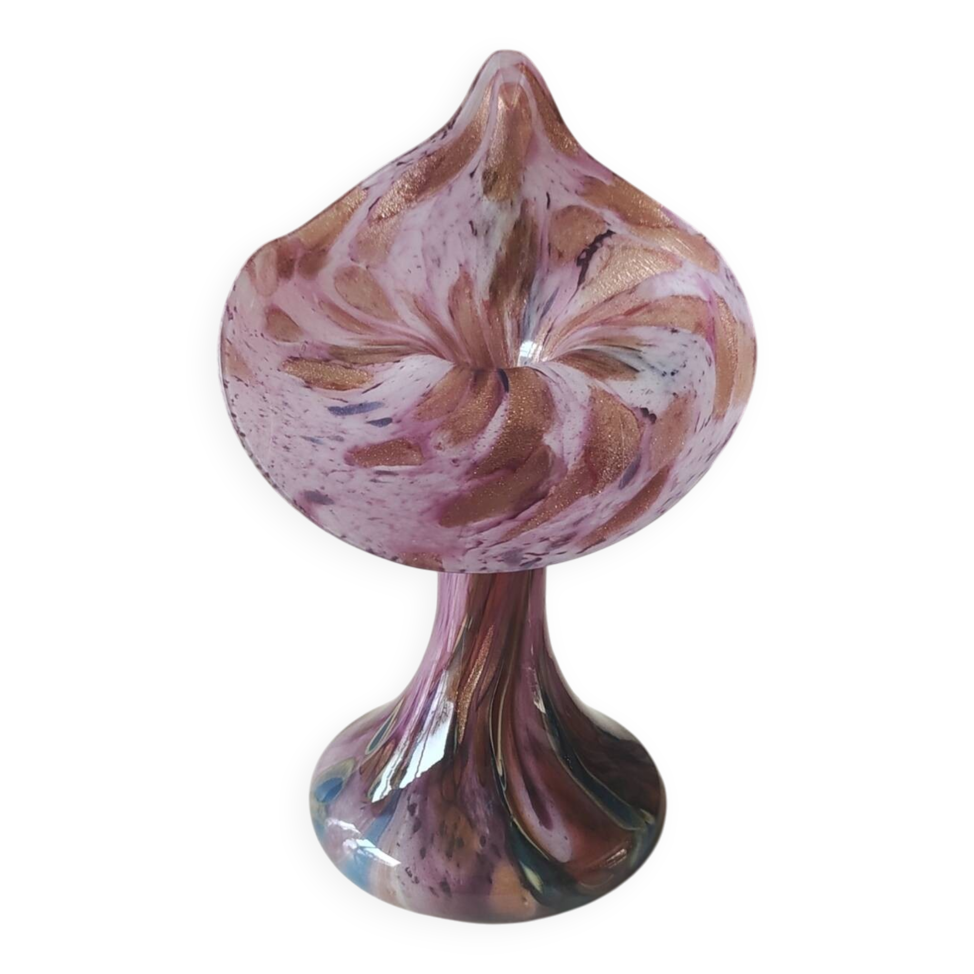 Volubilis vase in Murano glass. Pink speckled background. Height 21 cm.