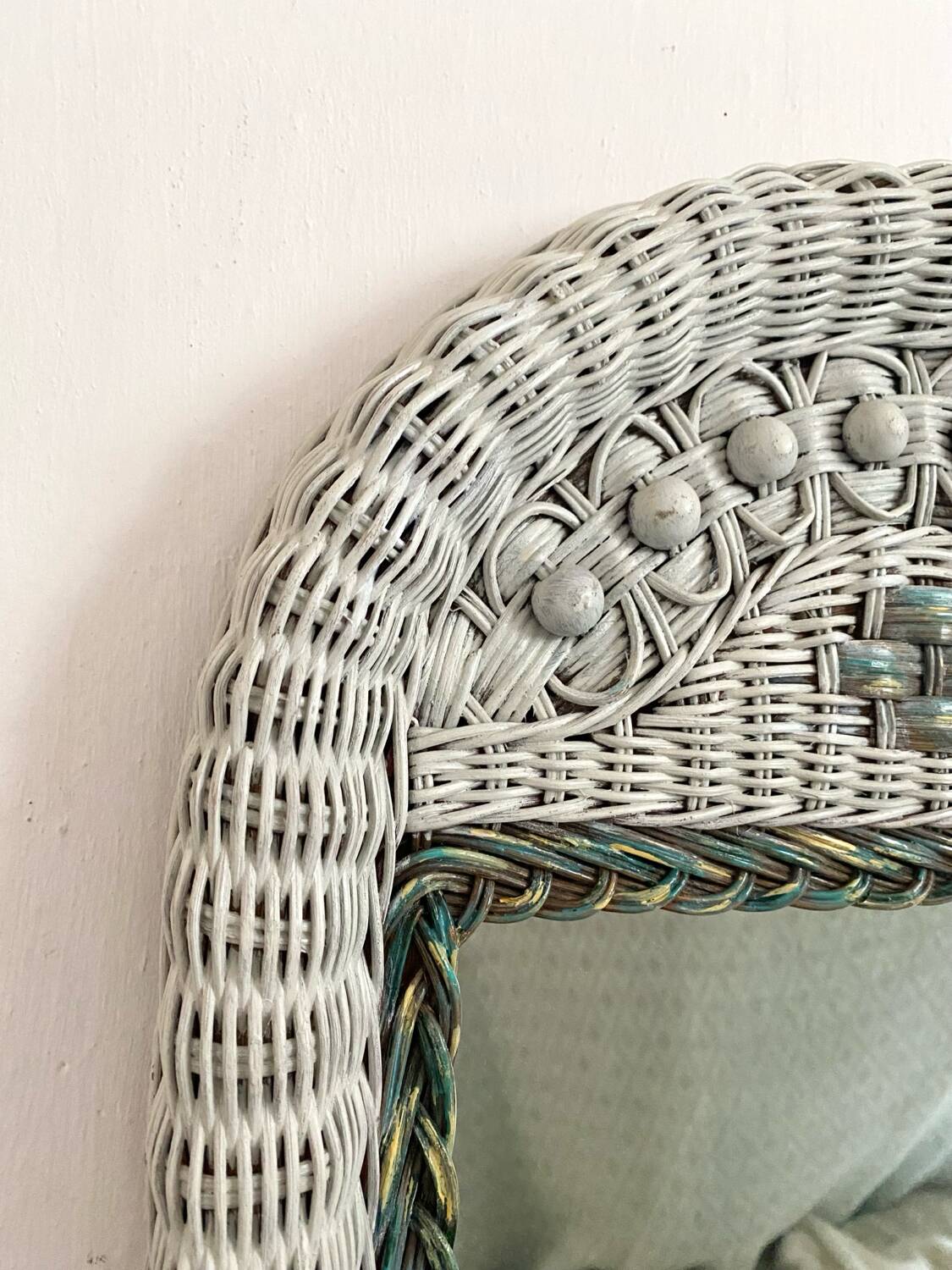 Vintage woven rattan mirror