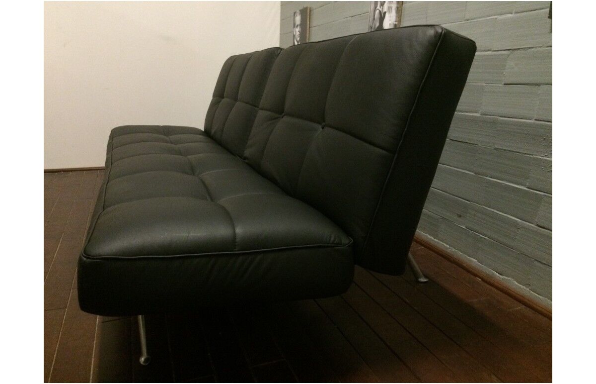 Sofa bed "Smala" vintage black leather adjustable by Pascal Mourgue for Ligne Roset
