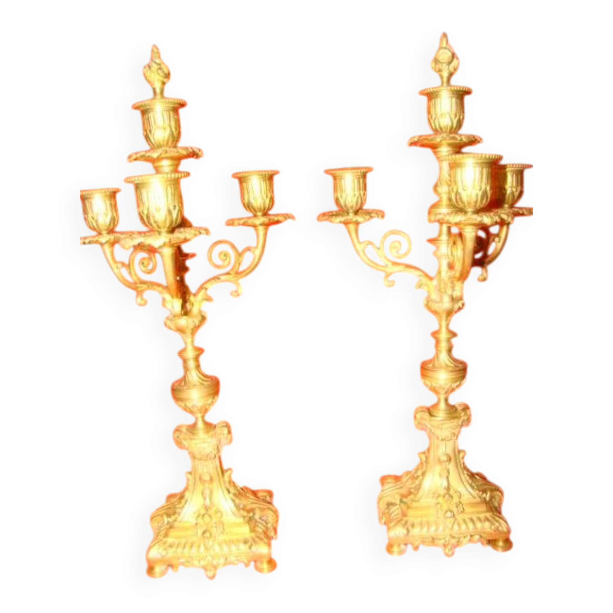 pair of gilded bronze candlesticks with 4 candle holders in "Louis XVI" style, 19th century