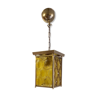 Suspension lantern in gilded brass and molded glass – 50s/60s