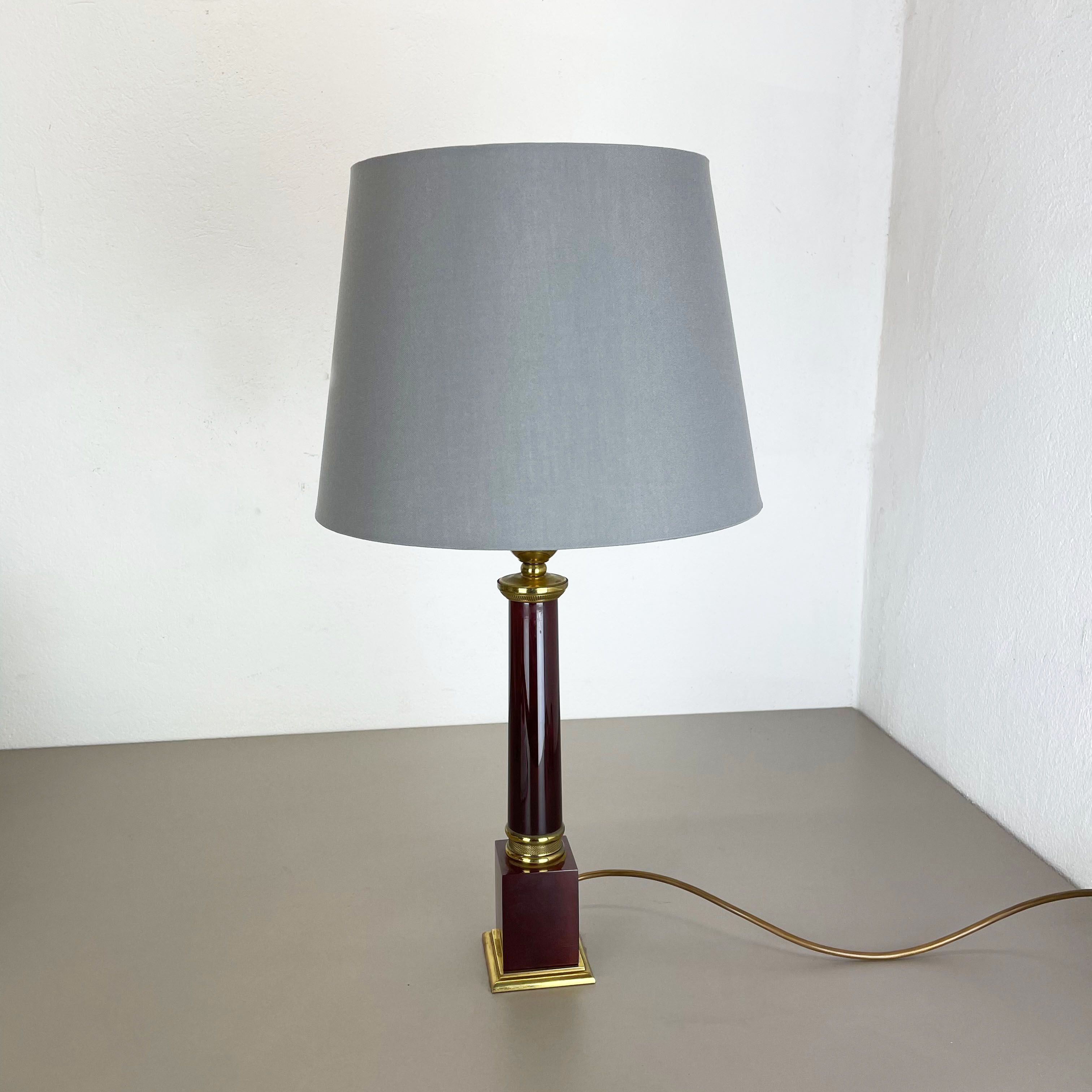 Rare Modernist Red Catalina and Brass Tube Table Light, Italy, 1960s