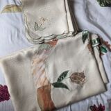 Tablecloth and napkins with a spring theme, vintage tulips, new polyester.