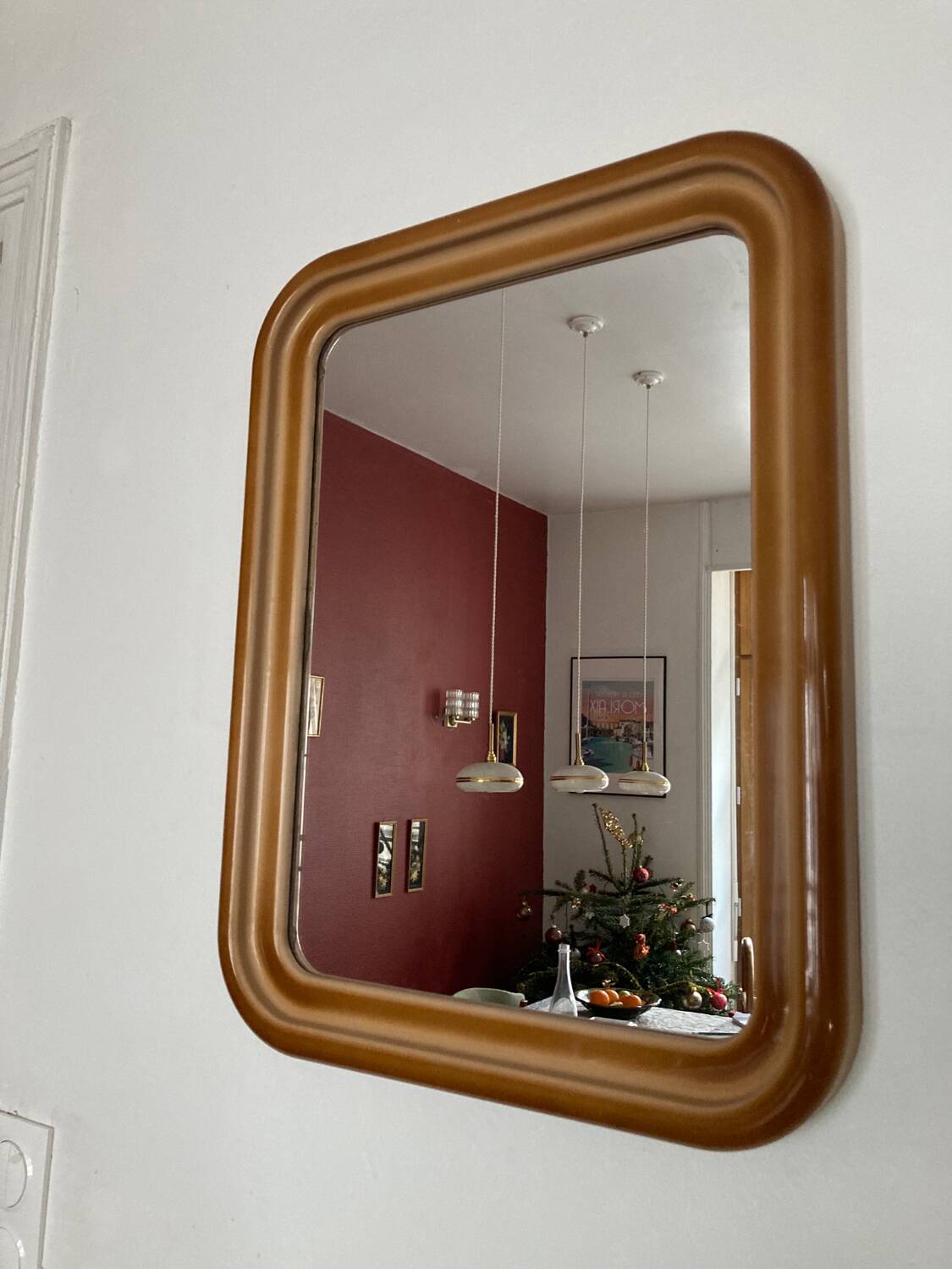 Miroir vintage années 70 rectangulaire camel/rose poudre
