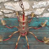 Chandelier gilded sheet metal masca Italy 60s Hollywood regency