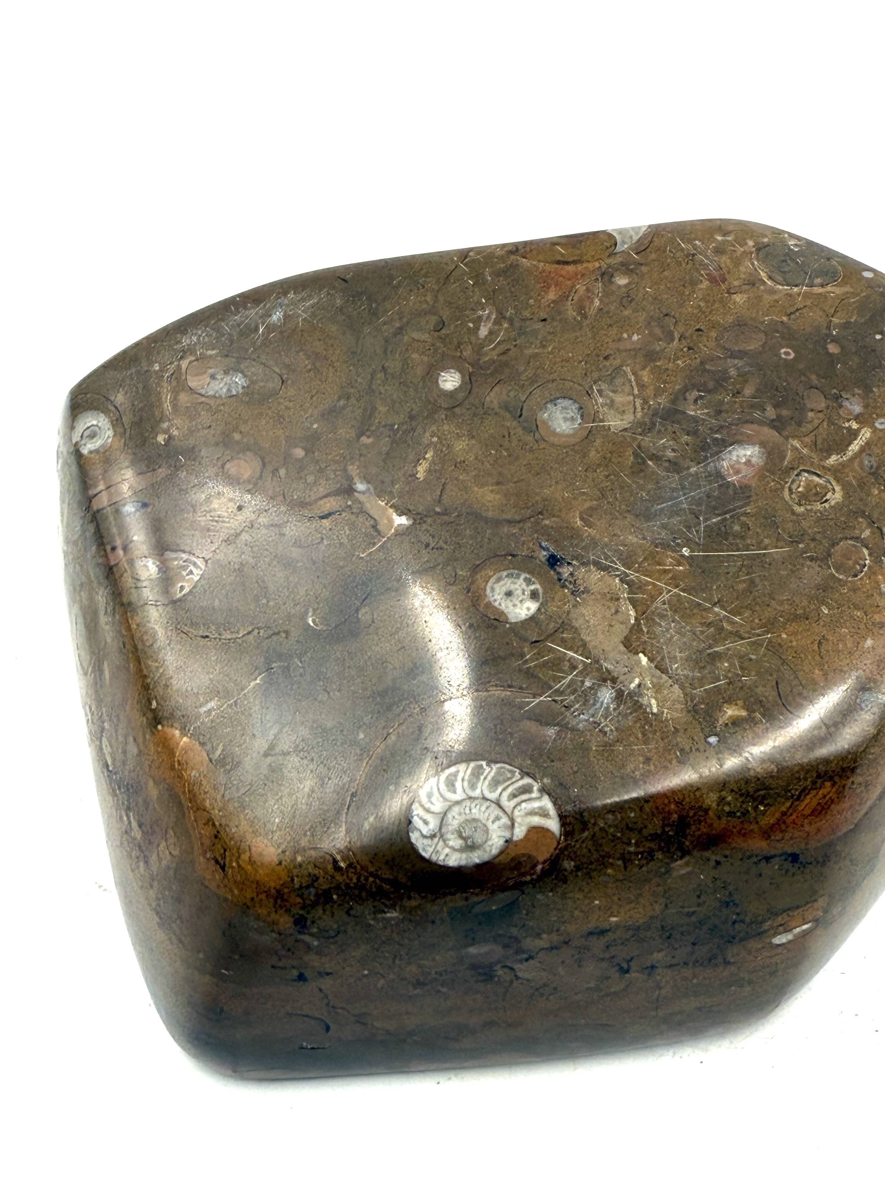 Luxury fossil brown marble ashtray bowl, France 1970s