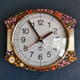 Vintage silent wall pendulum clock 70s "Japy electric flowers"