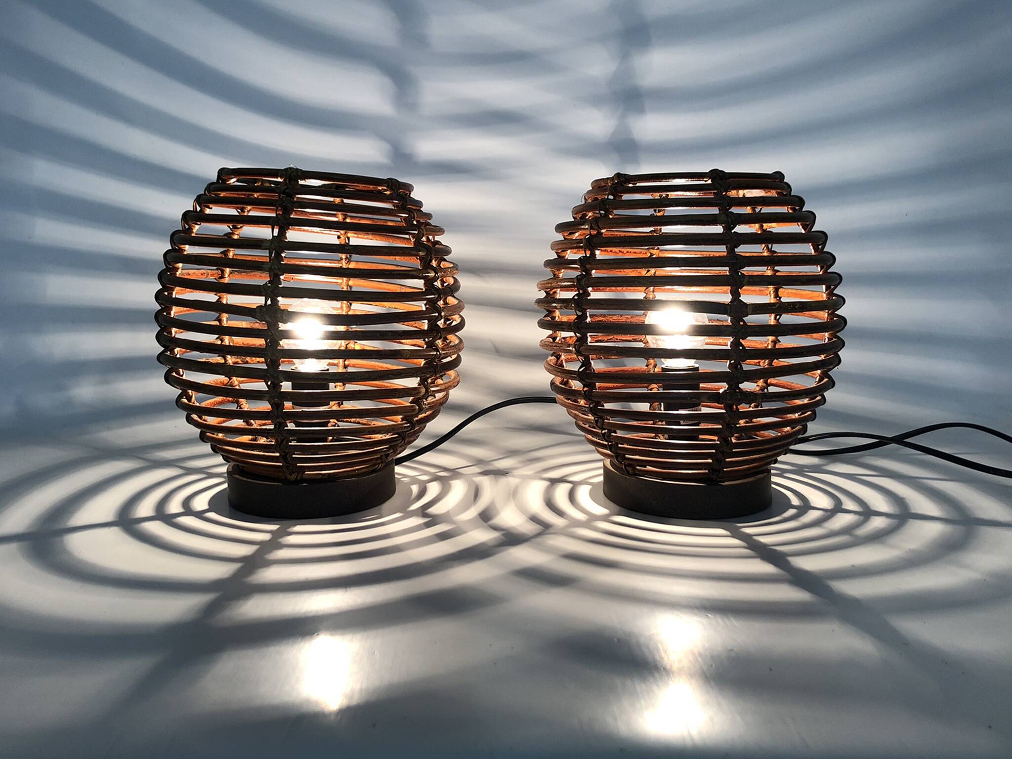 Paire de lampes en rotin Mathias des années 90