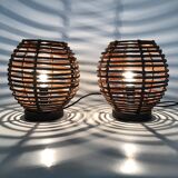 Pair of Mathias rattan lamps from the 90s