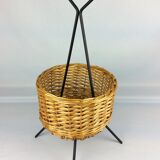 Black metal rattan trash can on 1960