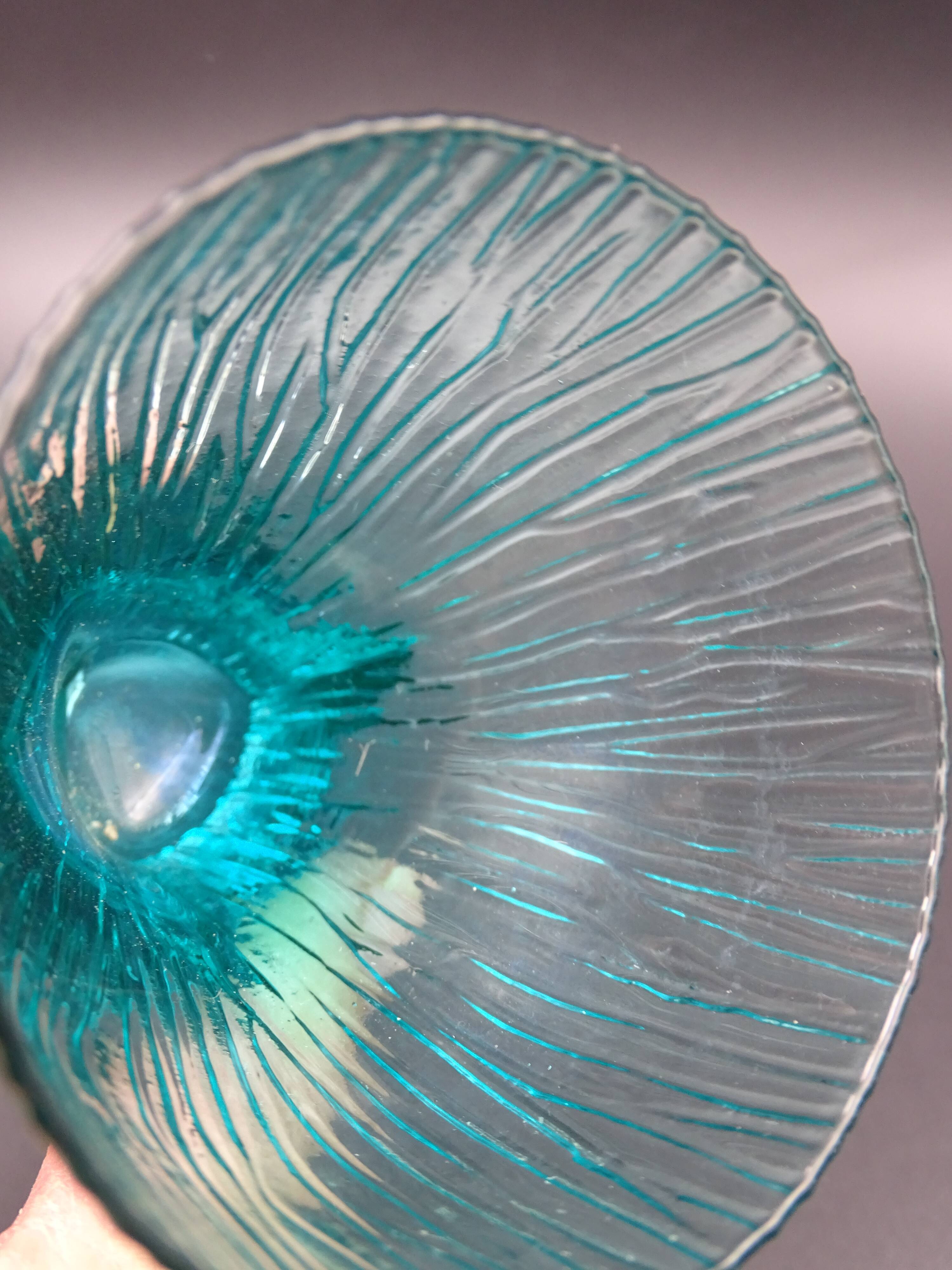 Set of 6 turquoise glass water glasses around 1975