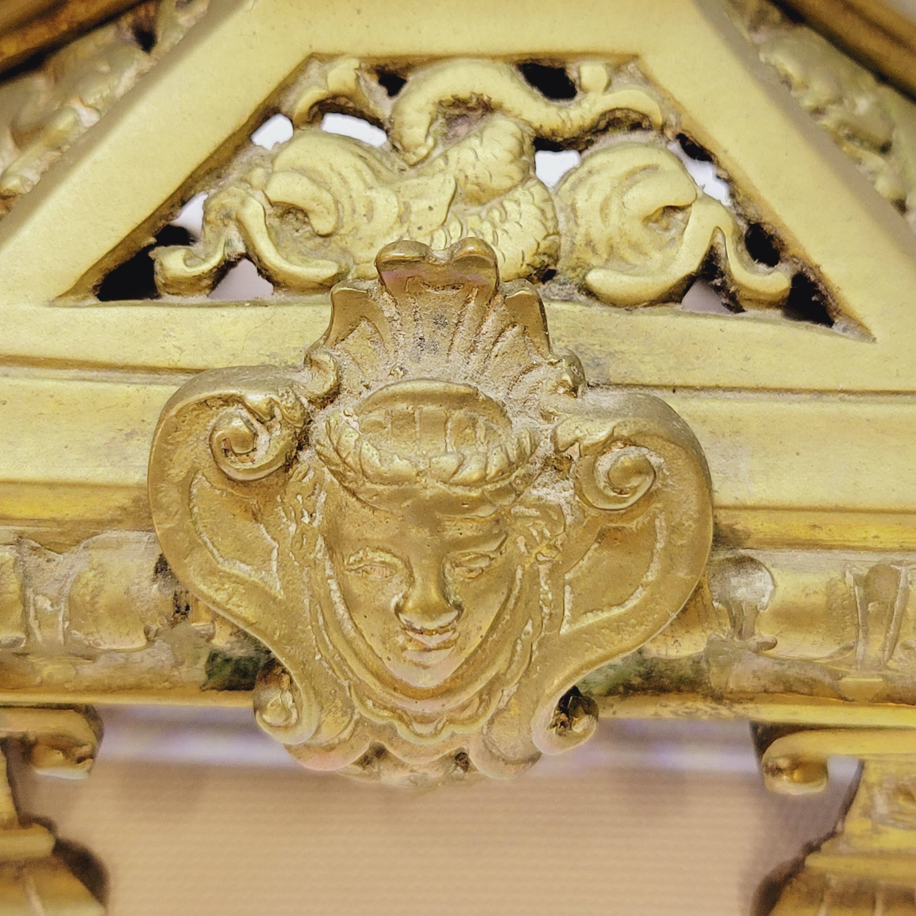 Old pair of 3 branched brass candlesticks