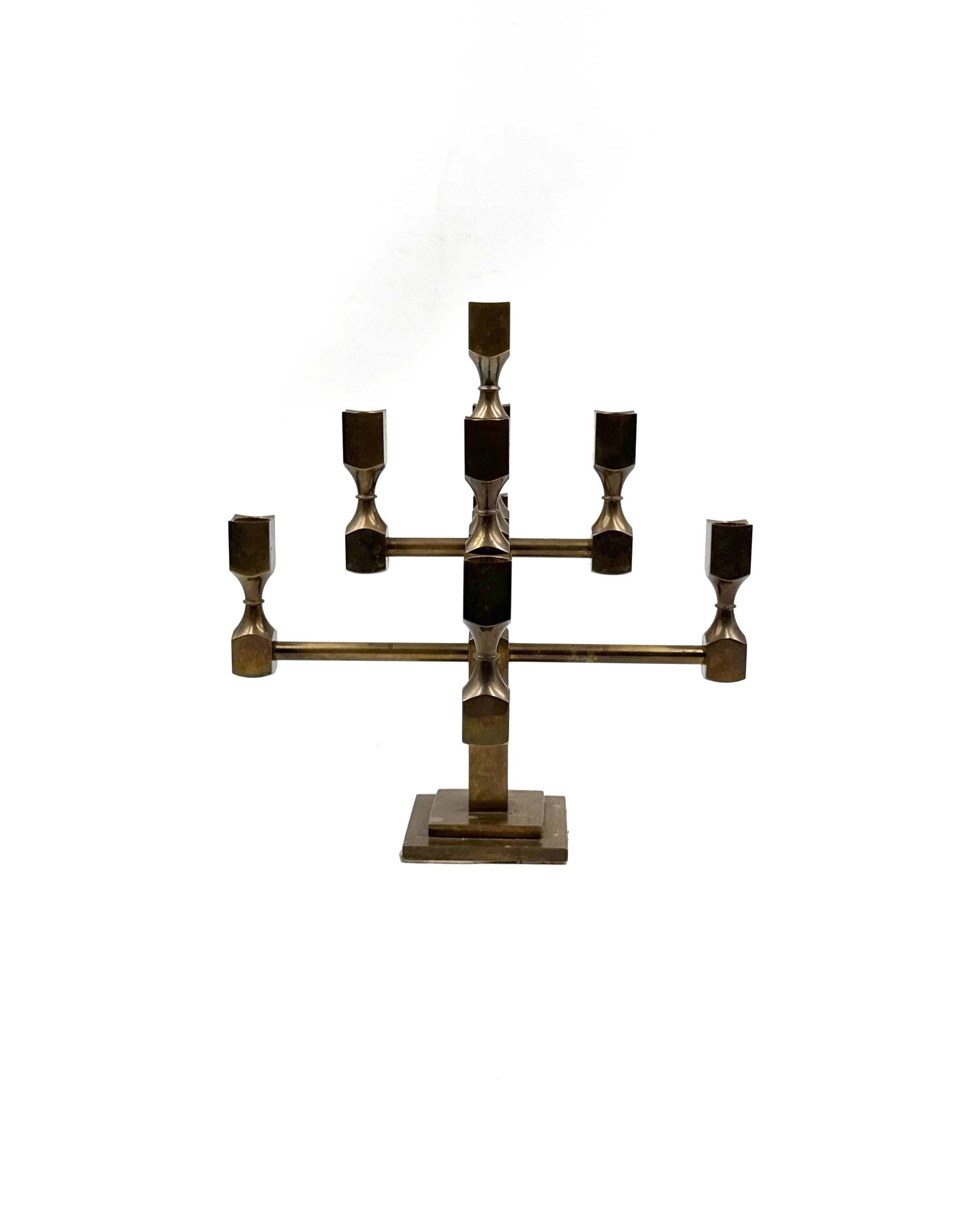 Modern solid brass candelabra, Lars Bergsten, Gusum Sweden 1990
