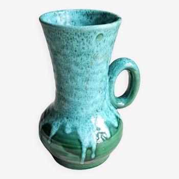 Pichet pot céramique lave vert et bleu