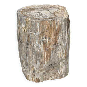 Table d'appoint en bois pétrifié blanche et grise H45 D39 - 334