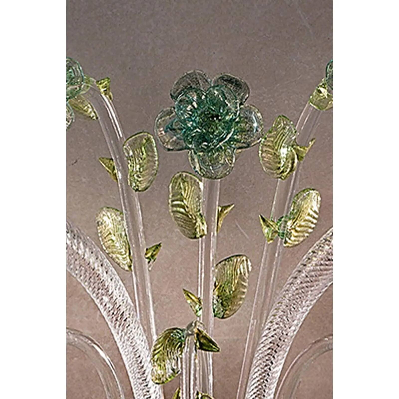 Applique murale en verre de Murano floral classique de luxe — rose et vert vénitien