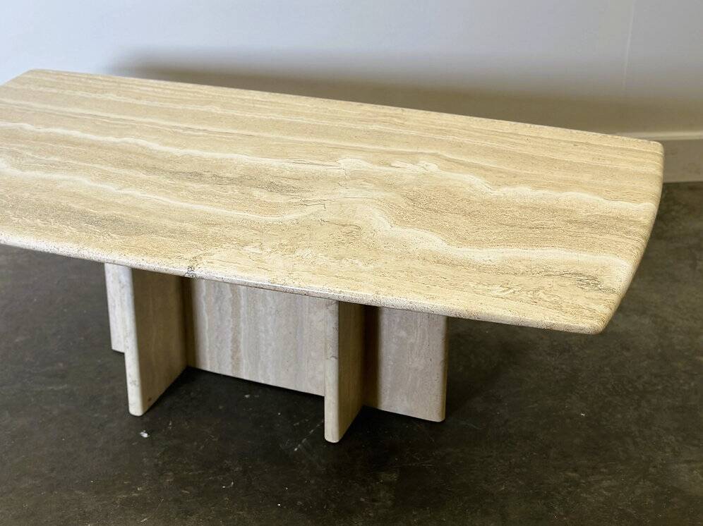 Vintage travertine marble coffee table, France 1980s