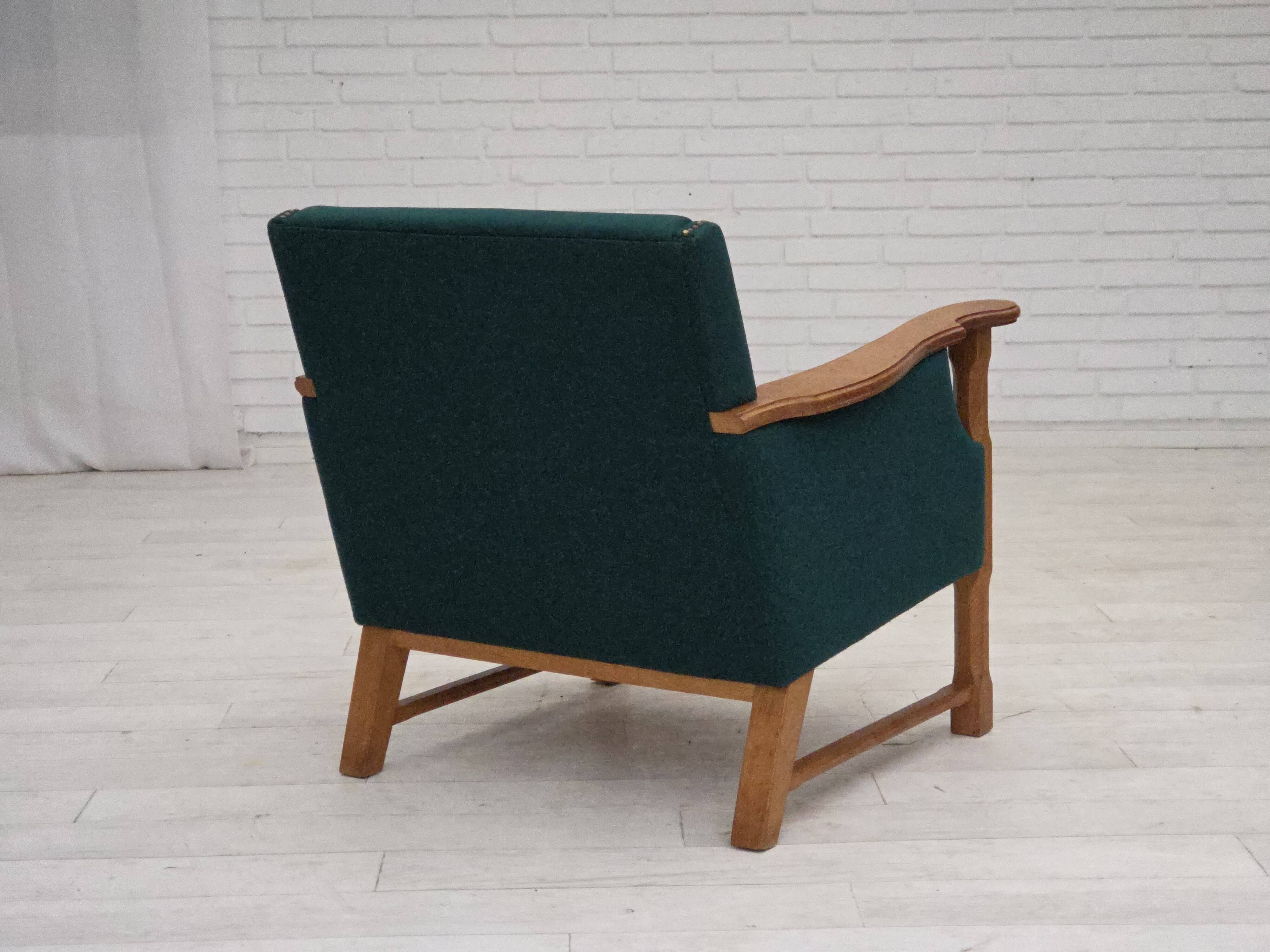 1970s, Danish armchair, furniture wool, solid oak wood.