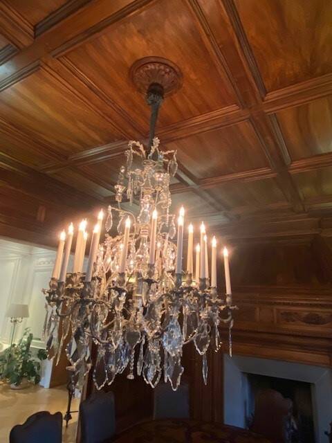 Louis XV style cage chandelier with thirty lights in silver metal