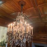Louis XV style cage chandelier with thirty lights in silver metal
