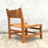 Armchair in solid elm and leather Maison Regain 1970