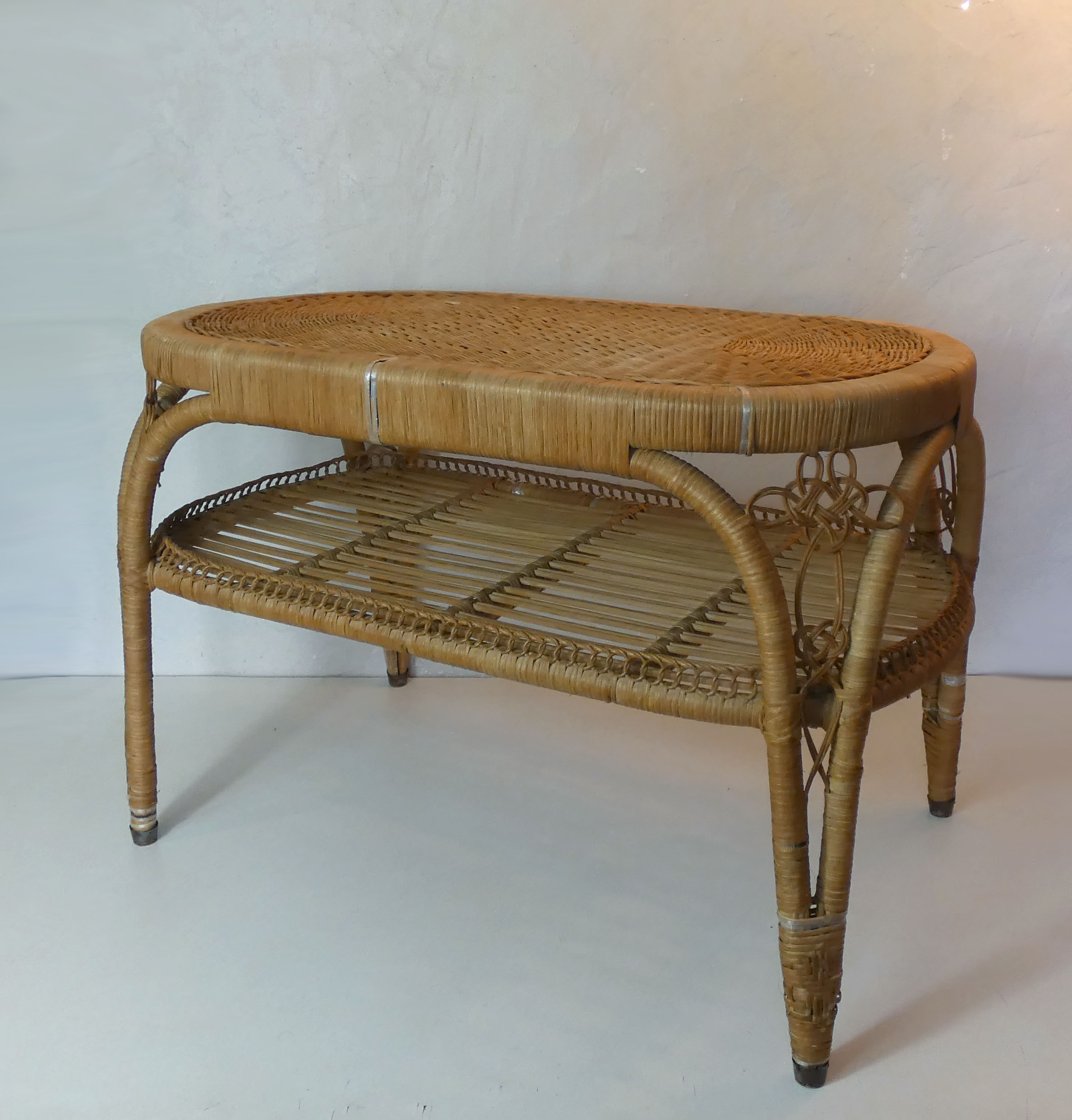 Old vintage rattan coffee table