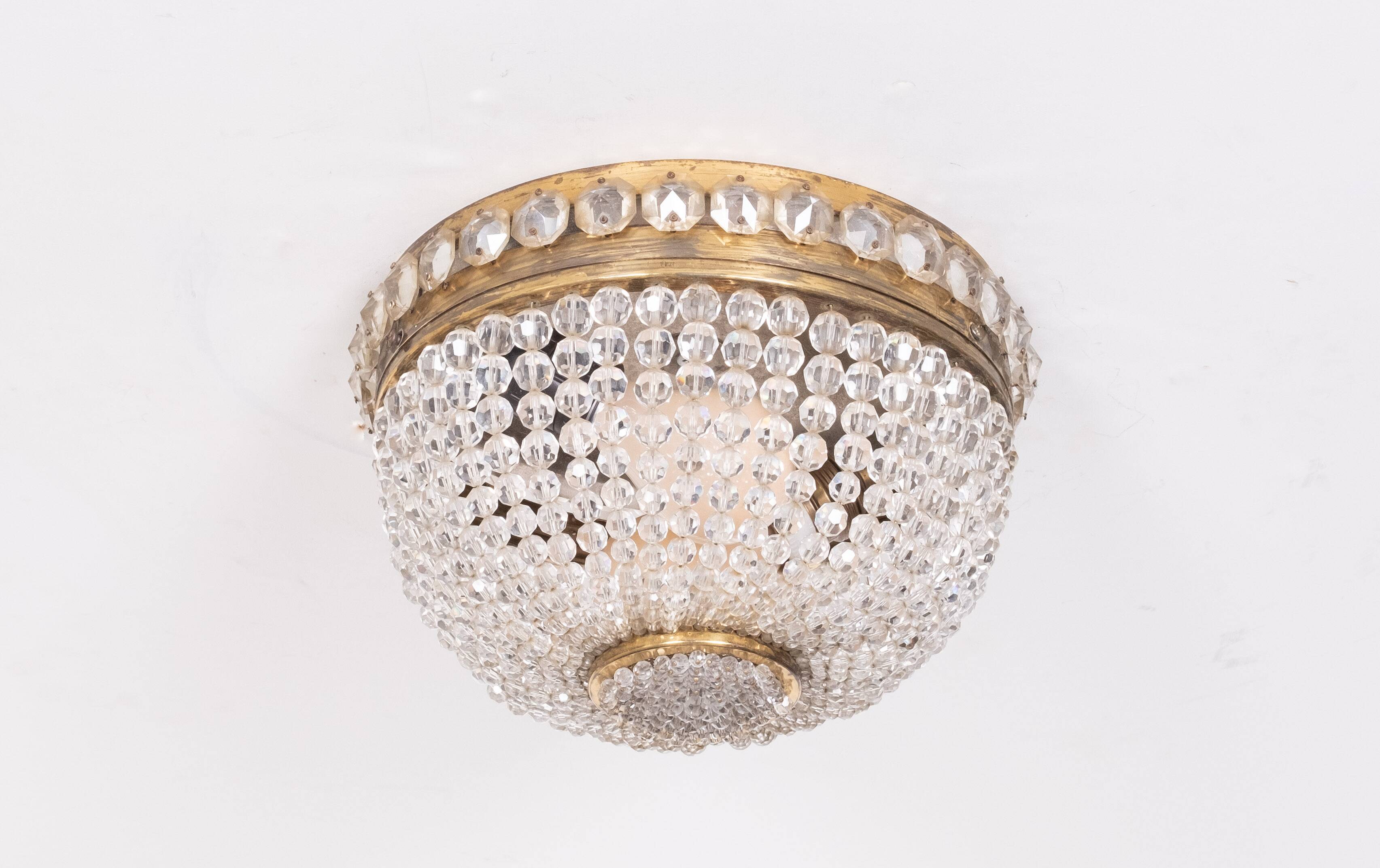 Lampe de plafond antique en cristal des années 1930