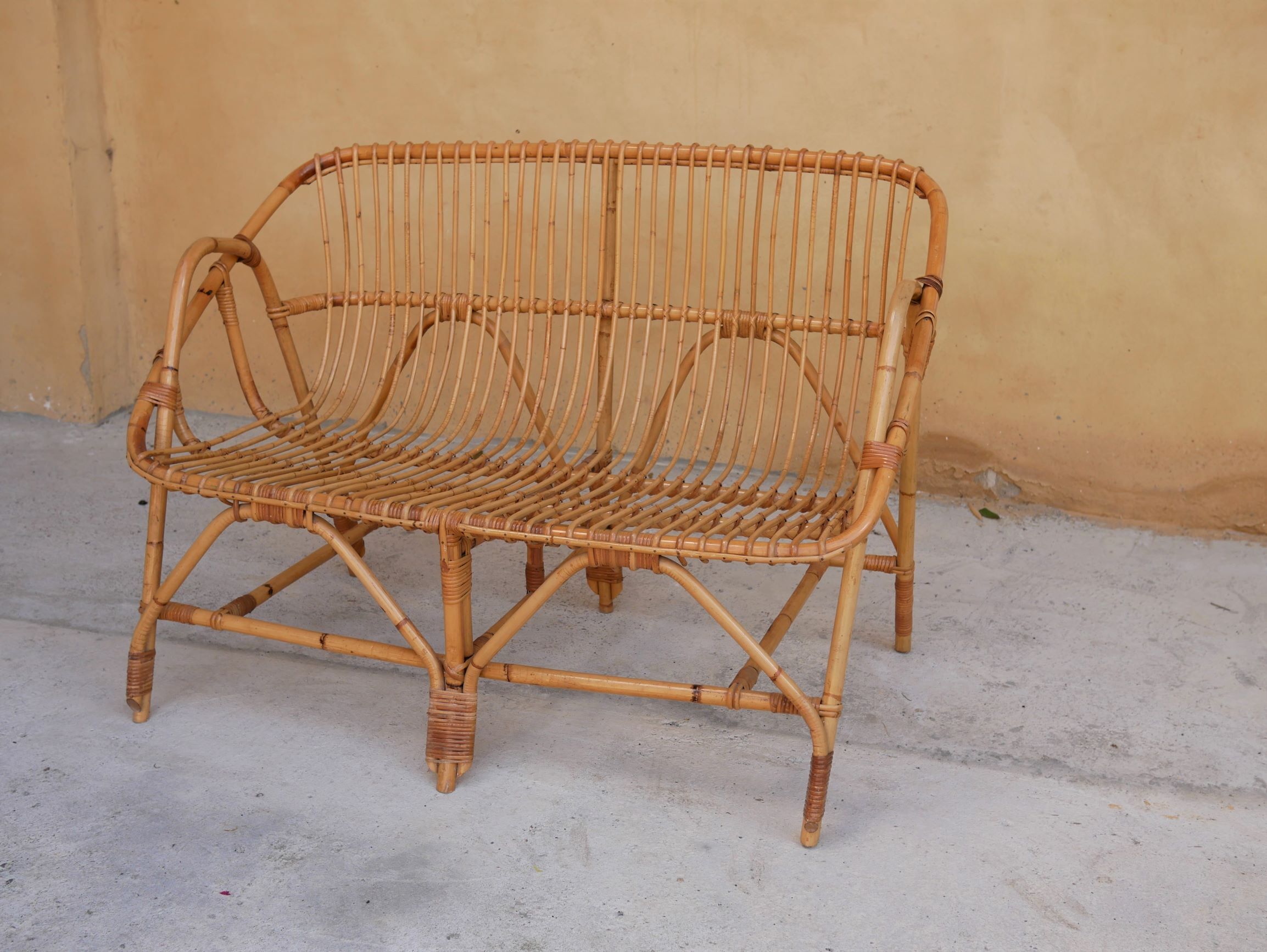Vintage rattan bench