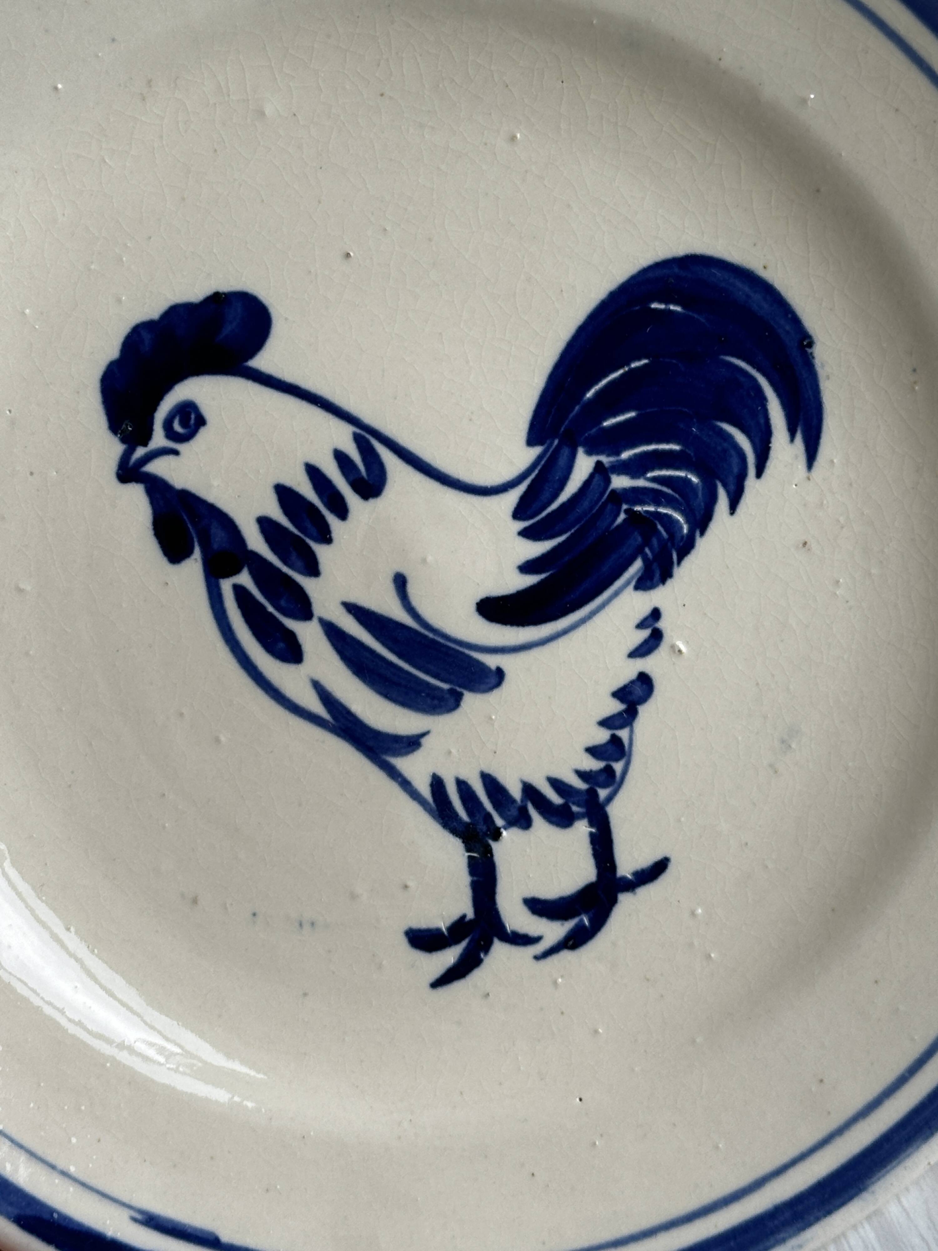 Set of 6 hand painted plates with rooster motif