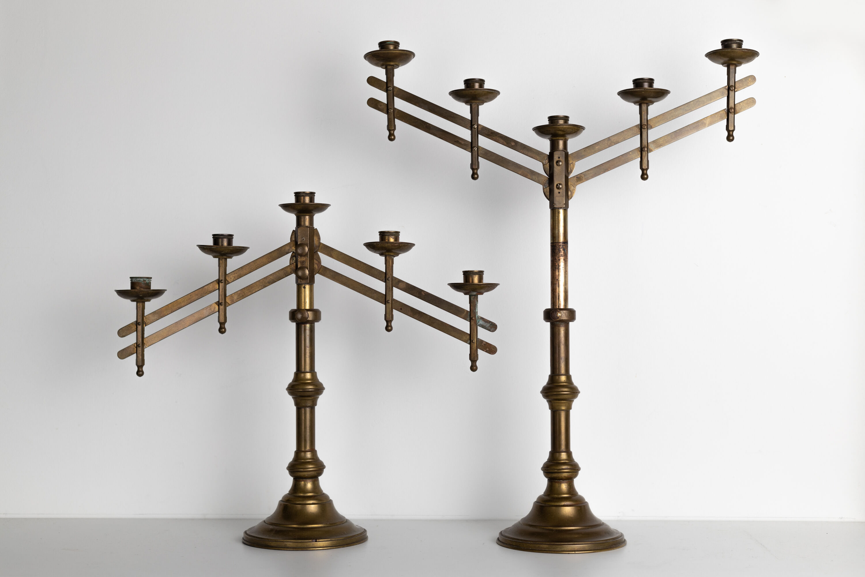 Pair of bronze altar candelabras