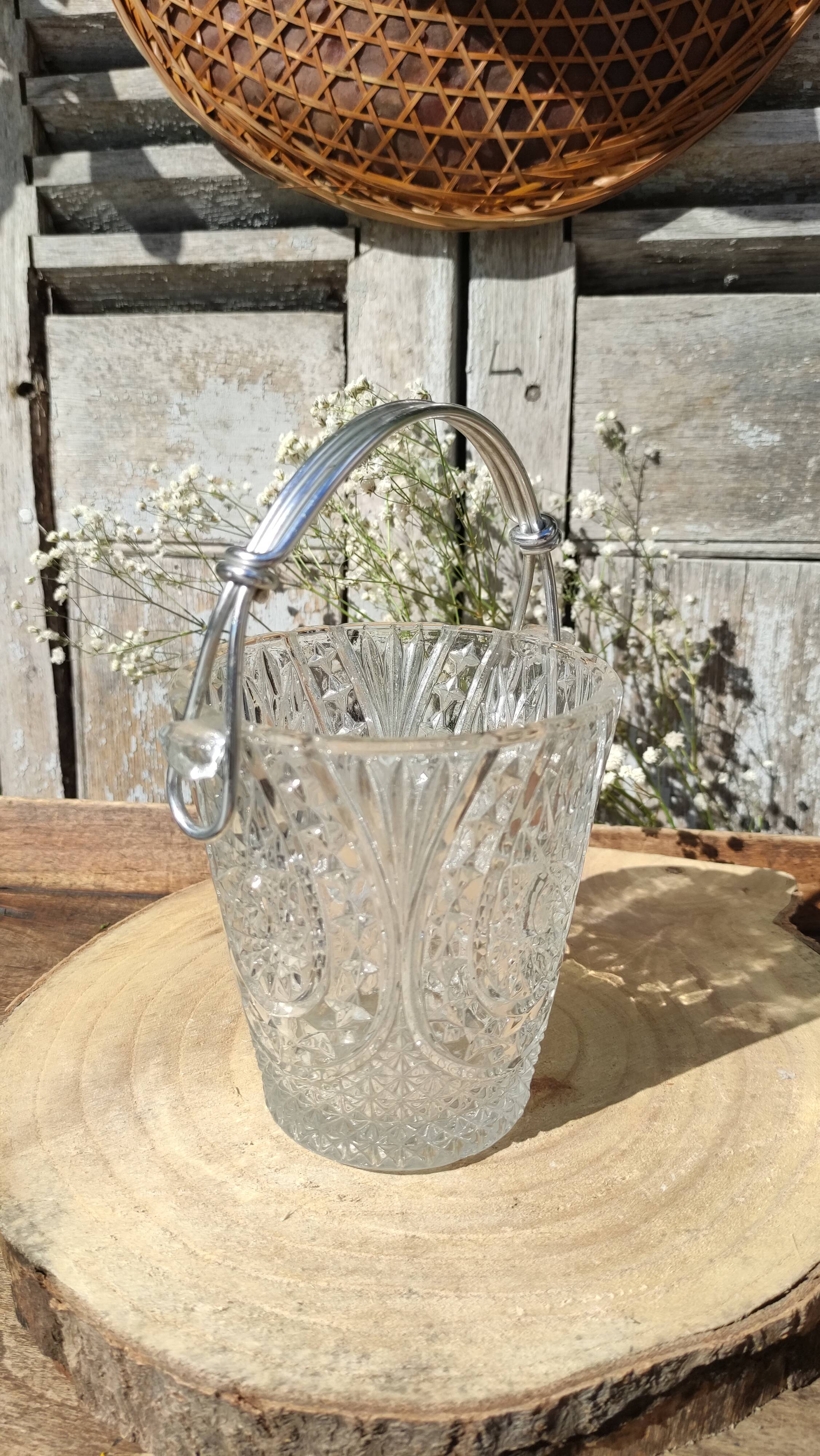 Vintage glass ice buckets or ice cubes made of thick glass
