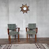 Pair of 50s Bridge armchairs vintage zebra pattern green