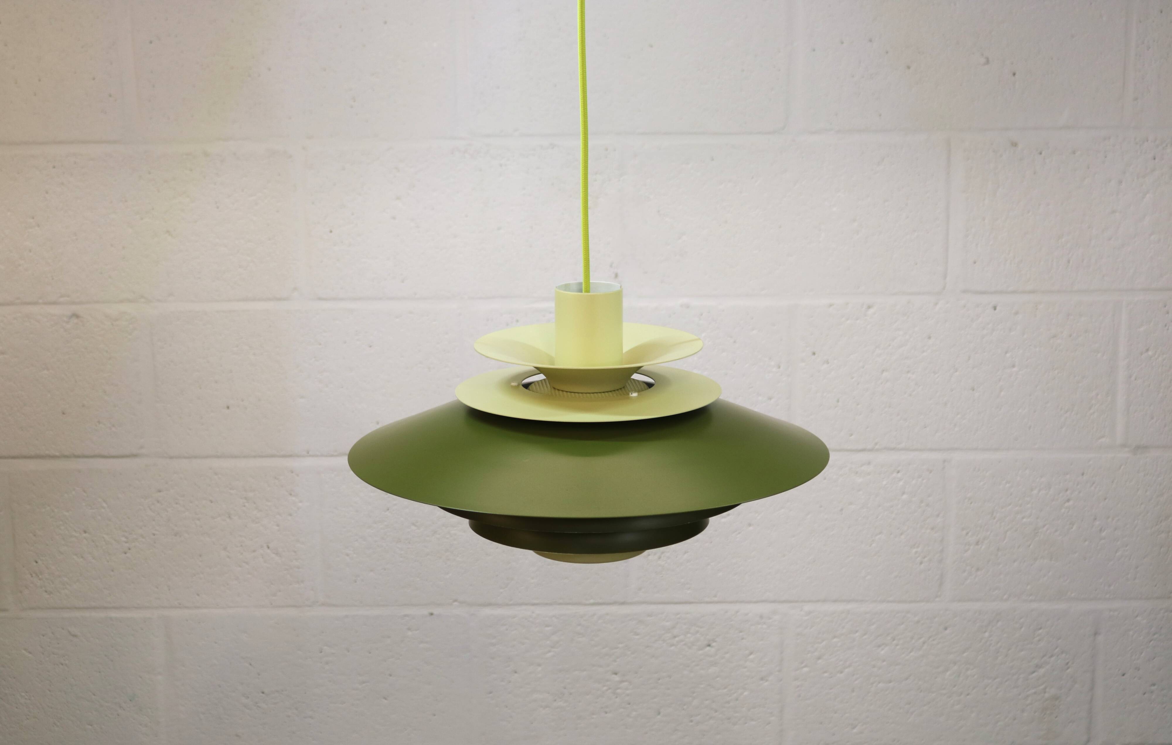 Green Danish Pendant Lamp | Kurt Wiborg Verona, 1970s Mid-Century